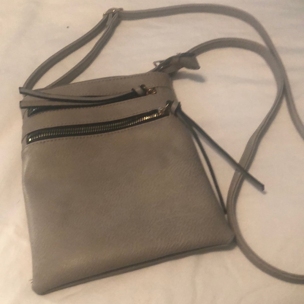Vegan leather taupe cross body bag